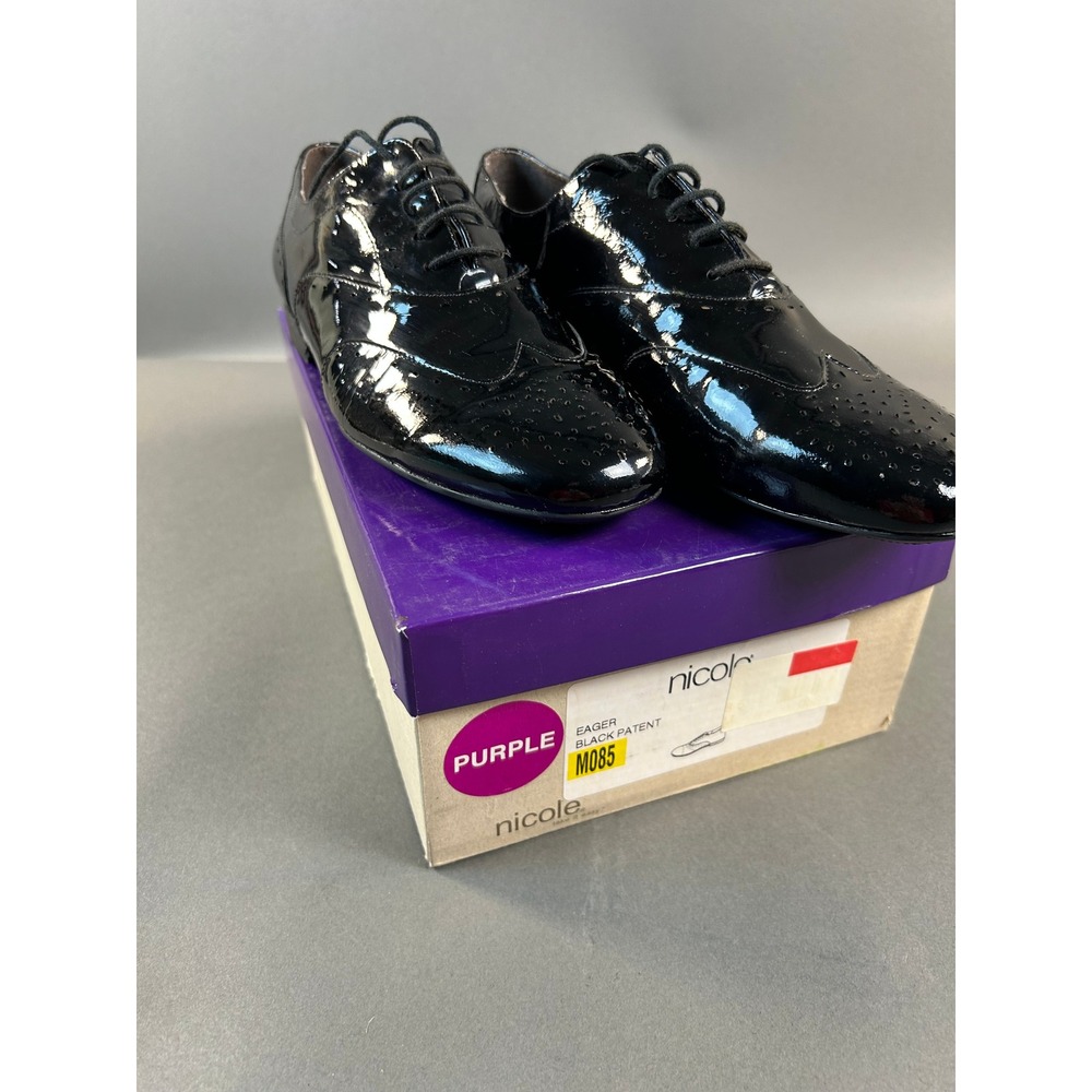 Nicole Eager Black Patent Leather Wingtip Oxford Dress Shoes Womens 8.5 M085